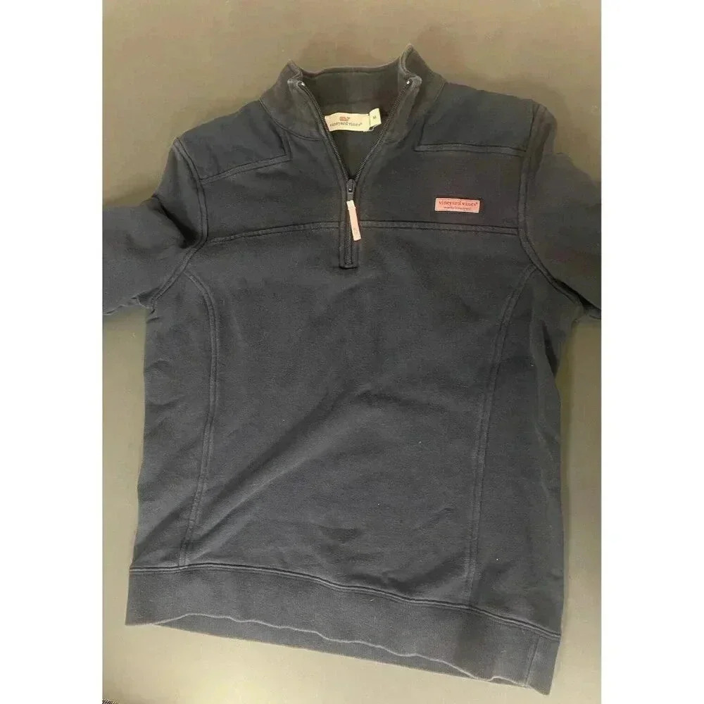 Vineyard Woman’s Pullover‎ Collard Quarter Zip Navy Blue Sweater Medium - Picture 2 of 6